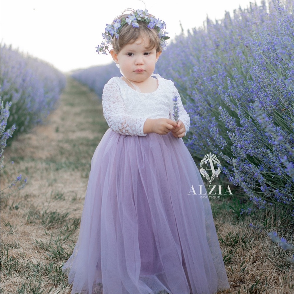 Vintage style lilac and white lace toddler dress
